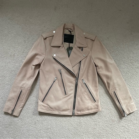 All saints blush pink leather Elva jacket - Picture 6 of 12
